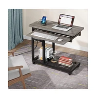 Tribesigns Small Portable Desk with Power Outlet, Height Adjustable Sofa Couch Bedside Laptop Table Wheels, Mobile Standing Rolling Computer