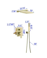 Boyel Living 1-Spray Patterns with 2.66 Gpm 10 in. Wall Mount Dual Shower Heads with Rough-In Valve Body and Trim in Brushed Gold