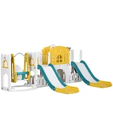 Qaba 8 in 1 Toddler Slide and Swing Set with 2 Slides for Ages 1-3, Yellow