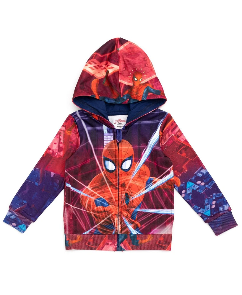 Marvel Boys Spider-Man Fleece Zip Up Cosplay Hoodie to - Spider