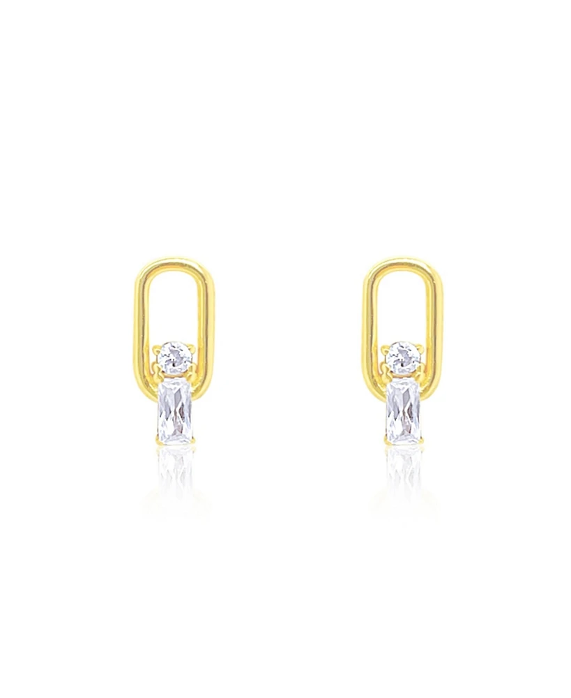 Etoielle Yellow Gold Tone Paperclip Studs With Cushion and Round Cz