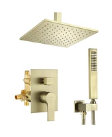 Boyel Living 1-Spray Patterns with 2.38 Gpm 10 in. Ceiling Mount Dual Shower Heads with Rough-In Valve Body and Trim in Brushed Gold