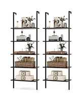 Gymax 2 Pcs 5 Tier Ladder Shelf 71'' Wall-Mounted Bookshelf Display Storage Organizer