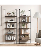 Gymax 2 Pcs 5 Tier Ladder Shelf 71'' Wall-Mounted Bookshelf Display Storage Organizer