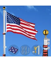 Yescom 25 Ft Telescopic Aluminum Flag Pole Kit w/ 2 Balls & Eagle Topper 3x5 Ft Us Flag