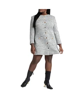 Eloquii Women's Tweed Long Sleeve Mini Dress