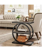 Tribesigns End Table, Narrow Table with 3 Storage Shelves, Wood Side Black Metal Frames