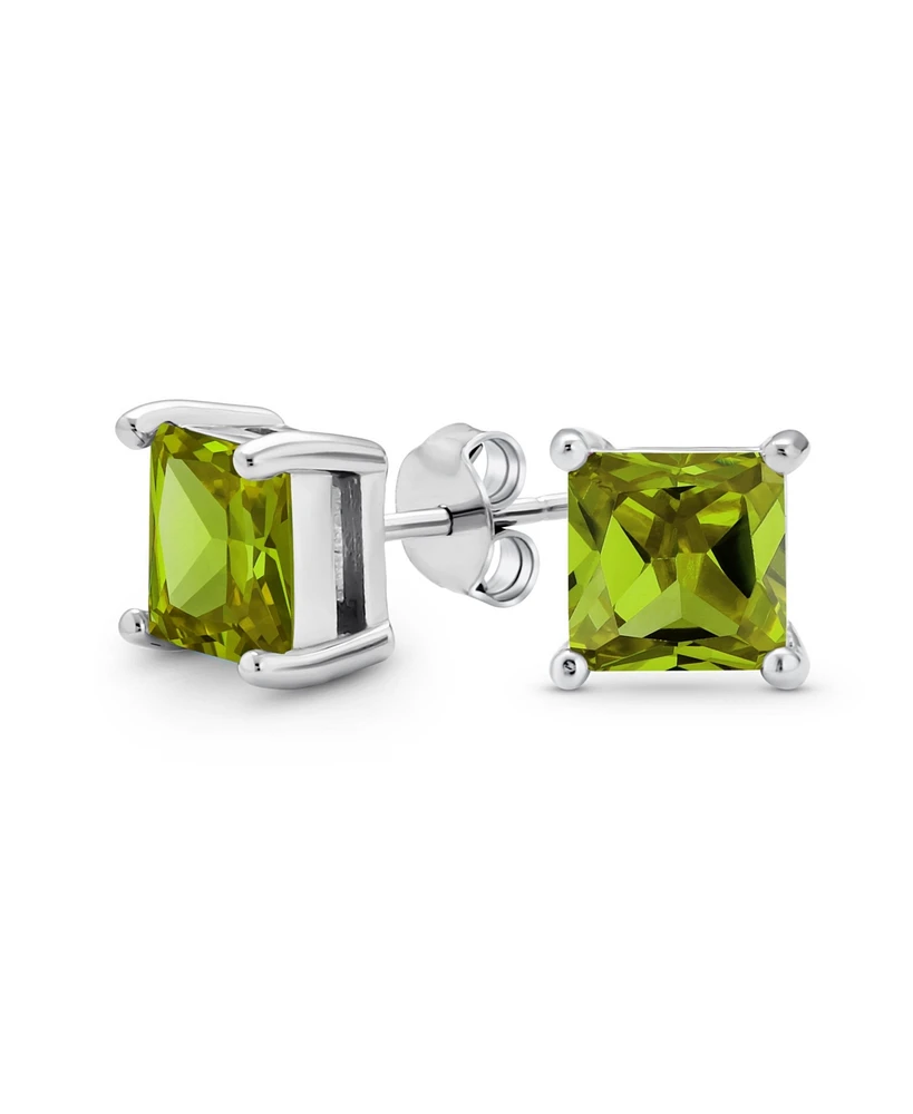 Bling Jewelry 2CT Pink Princess Cubic Zirconia Square Cz Stud Earrings For Women Sterling Silver 7MM