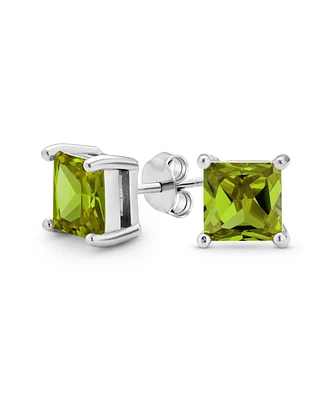 Bling Jewelry 2CT Pink Princess Cubic Zirconia Square Cz Stud Earrings For Women Sterling Silver 7MM