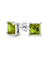 Bling Jewelry 2CT Pink Princess Cubic Zirconia Square Cz Stud Earrings For Women Sterling Silver 7MM