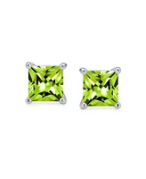 Bling Jewelry 2CT Pink Princess Cubic Zirconia Square Cz Stud Earrings For Women Sterling Silver 7MM