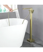 Boyel Living Freestanding Floor Mount Single Handle Bath Tub Filler Faucet with Handheld Shower