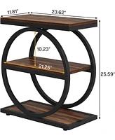 Tribesigns End Table, Narrow Table with 3 Storage Shelves, Wood Side Black Metal Frames