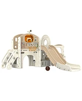 Qaba 9 in 1 Toddler Slide for Kids Ages 1-6 with Car Design, Cream White