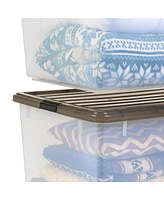 Iris Usa 3 Pack 144qt Large Clear View Plastic Storage Bin with Lid and Secure Latching Buckles