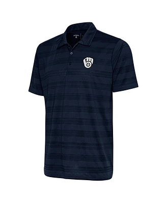 Antigua Men's Navy Milwaukee Brewers Metallic Compass Polo