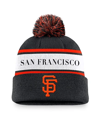 Nike Men's Black San Francisco Giants Team Stripe Peak Cuffed Knit Hat with Pom