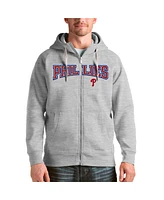 Antigua Men's Heather Gray Philadelphia Phillies Team Logo Victory Full-Zip Hoodie