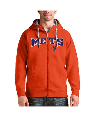 Antigua Men's Orange New York Mets Team Logo Victory Full-Zip Hoodie