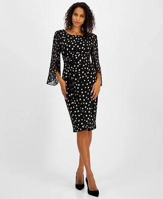 Connected Women's Printed Cape-Sleeve Sheath Dress