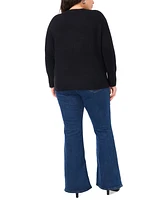 Vince Camuto Plus Size Ribbed-Front Crewneck Sweater