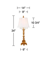 Duval Traditional French Style Table Lamp 34" Tall Bright Gold Candlestick Crystal White Fabric Bell Shade for Living Room Bedroom House Bedside Night