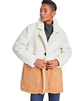 French Connection Women's Faux Shearling Colorblocked Teddy Coat