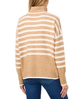 CeCe Women's Striped Long Sleeve Turtleneck Sweater