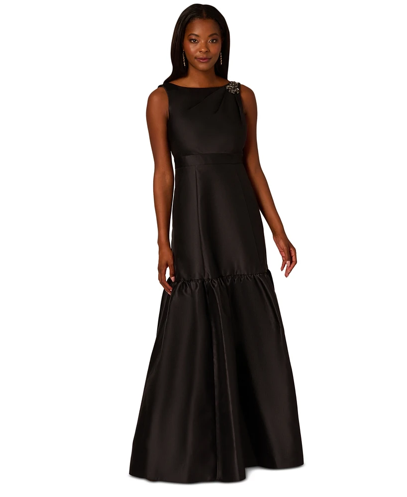 Adrianna Papell Women's Mikado Flounce Gown