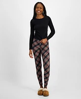 Planet Heart Juniors' Seamless Plaid Foil Festive Leggings