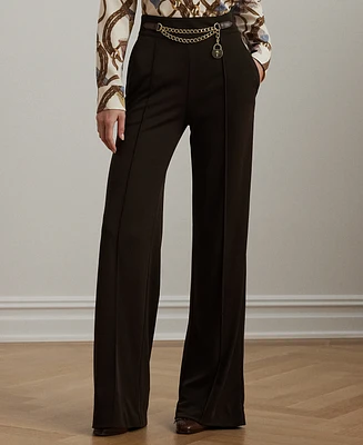 Lauren Ralph Petite Chain-Trim Pleated Jersey Wide-Leg Pants