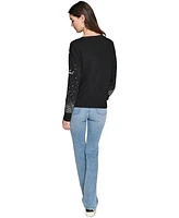 Karl Lagerfeld Paris Women's Rhinestone-Trim Crewneck Sweater