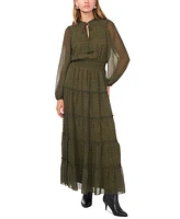 1.state Women's Long-Sleeve Smocked-Waist Tiered Maxi Dress