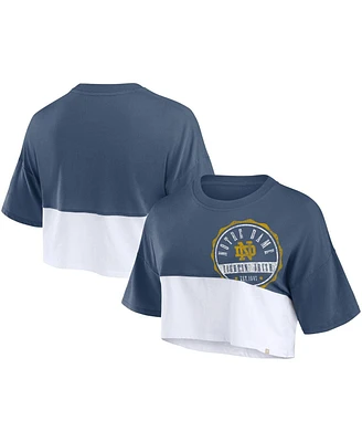 Fanatics Women's Navy/White Notre Dame Fighting Irish Oversized Badge Colorblock Cropped T-Shirt