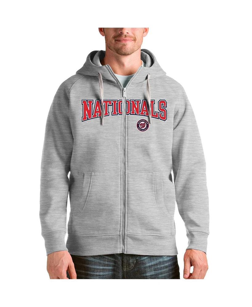 Antigua Men's Heather Gray Washington Nationals Team Logo Victory Full-Zip Hoodie