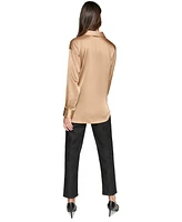 Karl Lagerfeld Paris Women's Imitation-Pearl Satin Button-Front Top, Regular & Petite