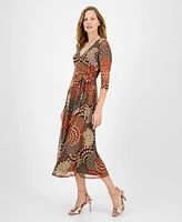 Jamie & Layla Petite 3/4-Sleeve Printed Faux-Wrap Midi Dress