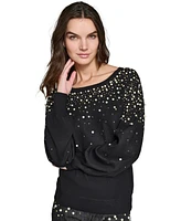 Karl Lagerfeld Paris Women's Petite Imitation-Pearl Embellished Sweater