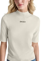 Dkny Jeans Women's Stud Logo Mock Neck Elbow-Sleeve Sweater