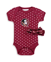 Two Feet Ahead Girls Baby Boys and Garnet Florida State Seminoles Hearts Bodysuit Headband Set