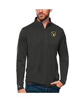 Antigua Men's Charcoal Milwaukee Brewers Tribute Quarter-Zip Pullover Top