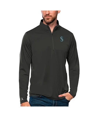 Antigua Men's Charcoal Seattle Mariners Tribute Quarter-Zip Pullover Top