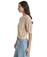 Dkny Jeans Women's Mixed Stitch Puff-Sleeve Sweater