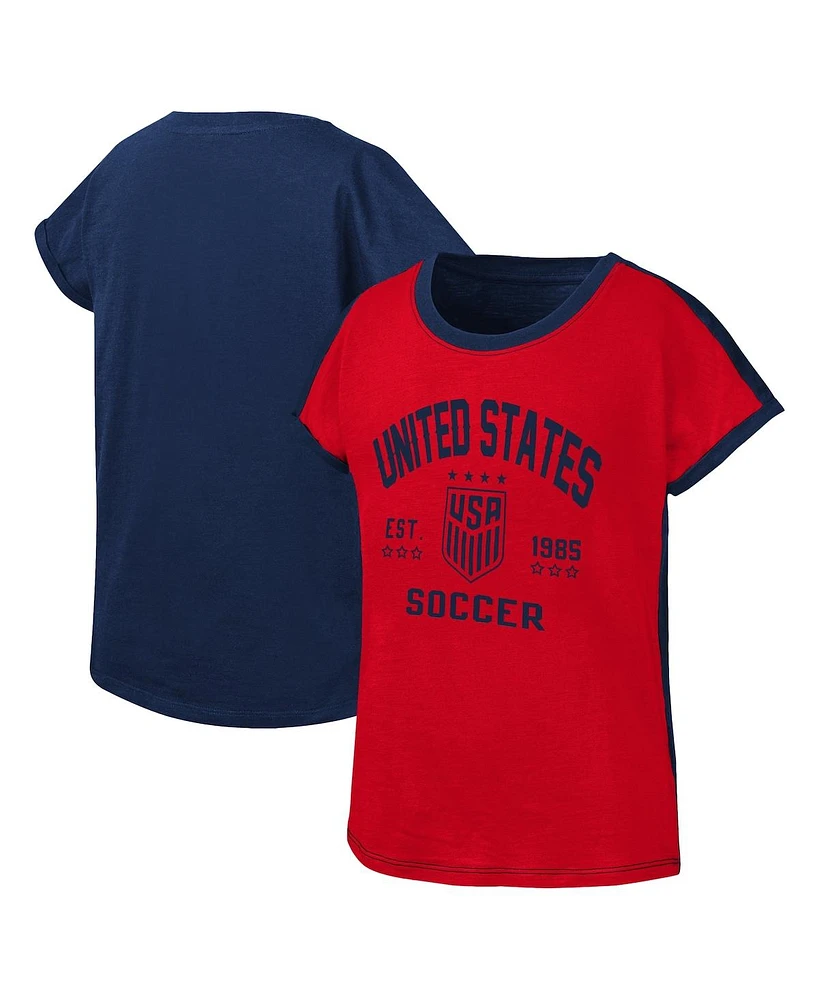 Outerstuff Big Girls Red/Navy Uswnt Half-Volley T-Shirt