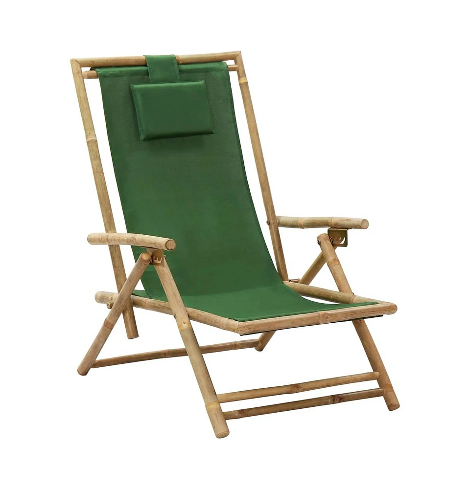 vidaXL Reclining Relaxing Chair Green Bamboo and Fabric