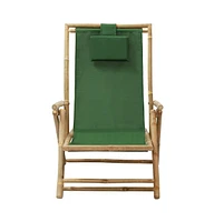 vidaXL Reclining Relaxing Chair Green Bamboo and Fabric