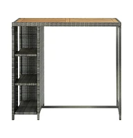 vidaXL Bar Table with Storage Rack Gray 47.2"x23.6"x43.3" Poly Rattan