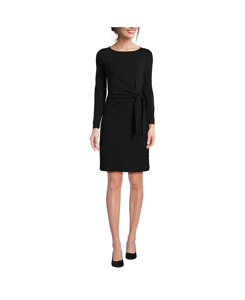 Lands' End Women's Boatneck Long Sleeve Tie Waist Dress