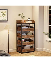 Tribesigns Wood Fruit and Vegetable Storage Rack, 5-Tier Pull-Out Snack Stand Fruit Basket Stand, Utility Shelf Organizer for Kitchen, Living Room, Be