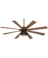 Possini Euro Design 70" Defender Modern Industrial Outdoor Ceiling Fan with Led Light Remote Control Oil Rubbed Bronze Brown Koa Cage Damp Rated for P